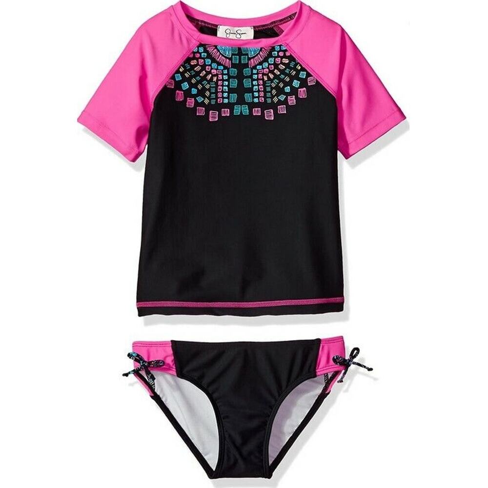 Jessica Simpson Girls Short Sleeve Rash guard with Bottoms Multi Size 16